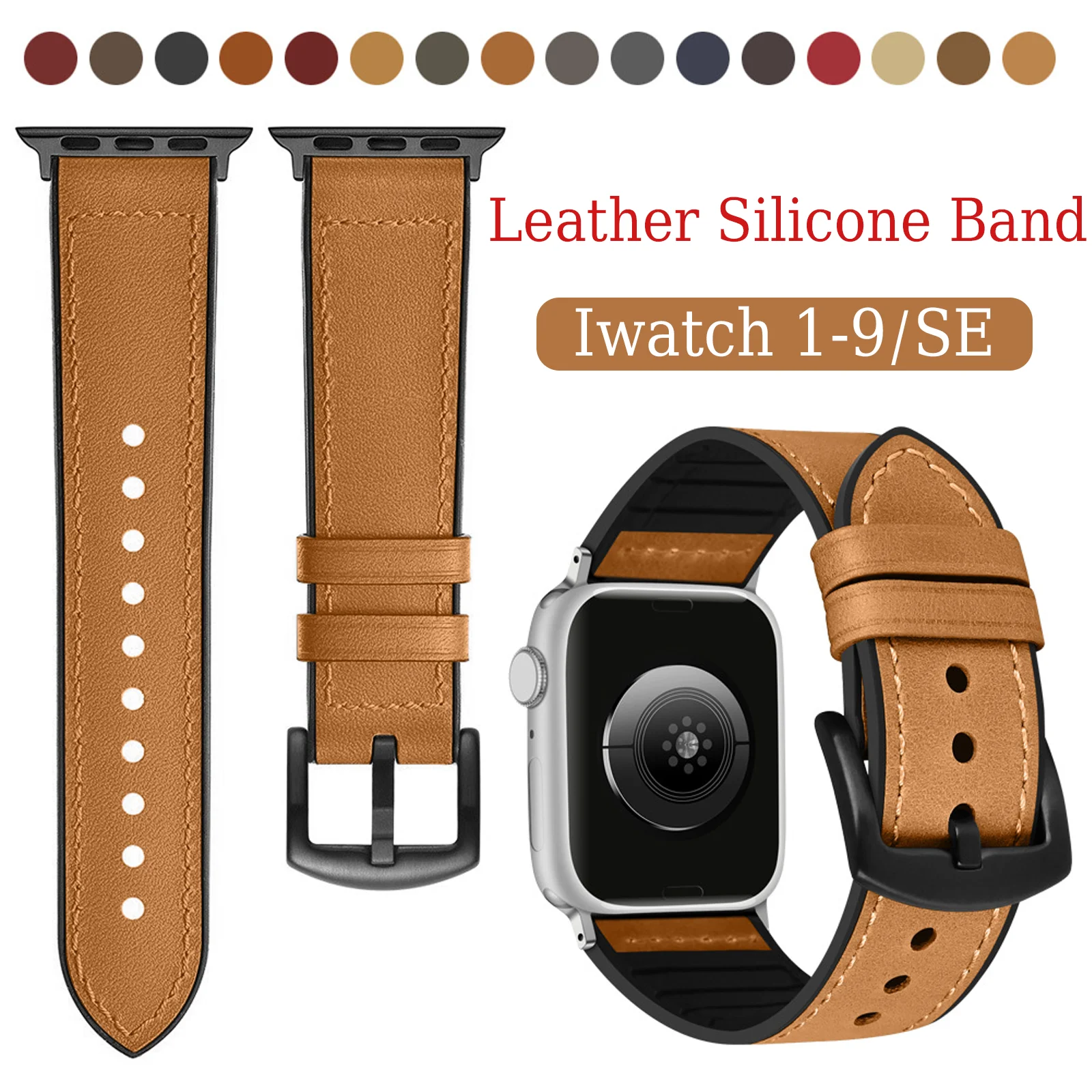حزام لساعة أبل سلسلة 9 8 41 مللي متر 45 مللي متر 42 مللي متر 46 مللي متر 38 مللي متر جلد طبيعي سيليكون الفرقة ل iWatch الترا 2 49 مللي متر 5 7 6 أساور #1