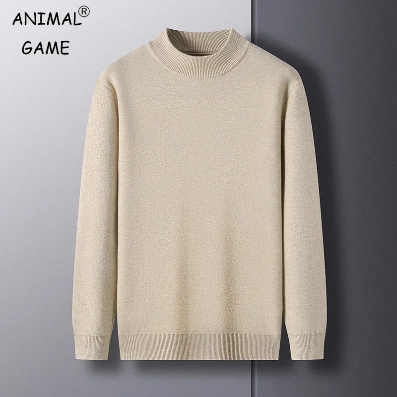 

Autum Mens Long Sleeve Knitted Half Turtleneck Sweaters Solid Color Pullover Streetwear Warm Breathable Sweater Oversized Coats