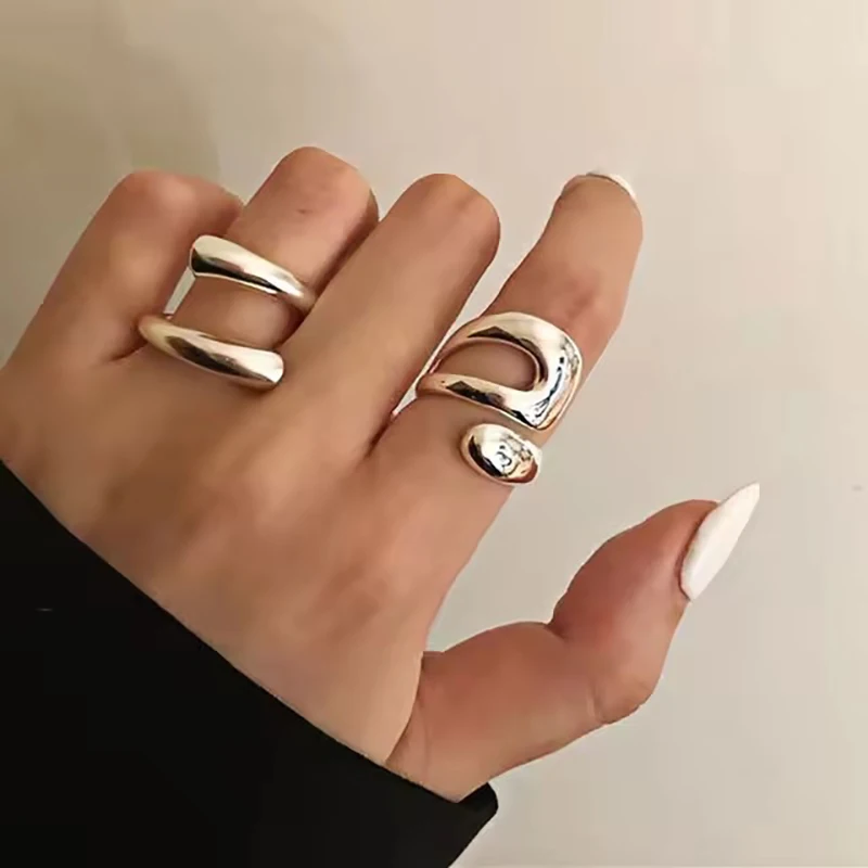 Sam Panda 925 Sterling Silver Smooth Rings For Women Hollow Out Chain Jewelry Beautiful Finger Open Rings For Birthday Gift