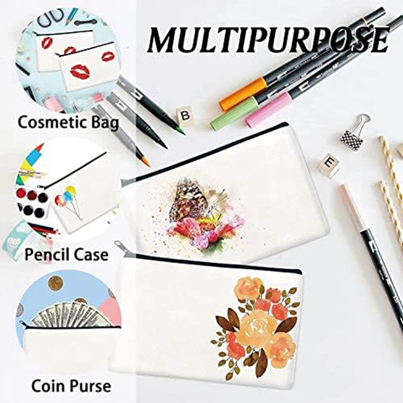 12Piece Canvas Makeup Bags Plain Canvas Zipper Pouch Bags ,For Painting,School,Organizer