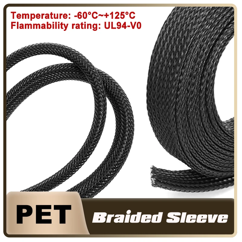 

PET Nylon Cable Sleeve Length 5/10M 2/3/4/8/10/12/16/20/25/30~100mm Expandable, Insulated, Black for Ultimate Wire Protection