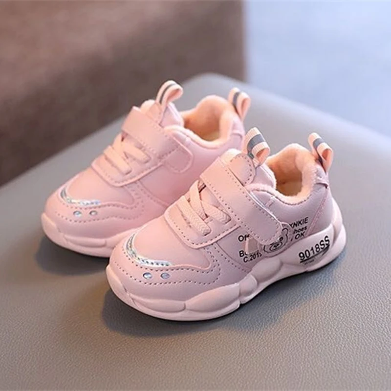 Autumn Winter Casual Shoes for Baby Boys Girls Plush Warm Kids Sneakers Solid Walking Shoes Toddler PU Leather Cotton Shoes