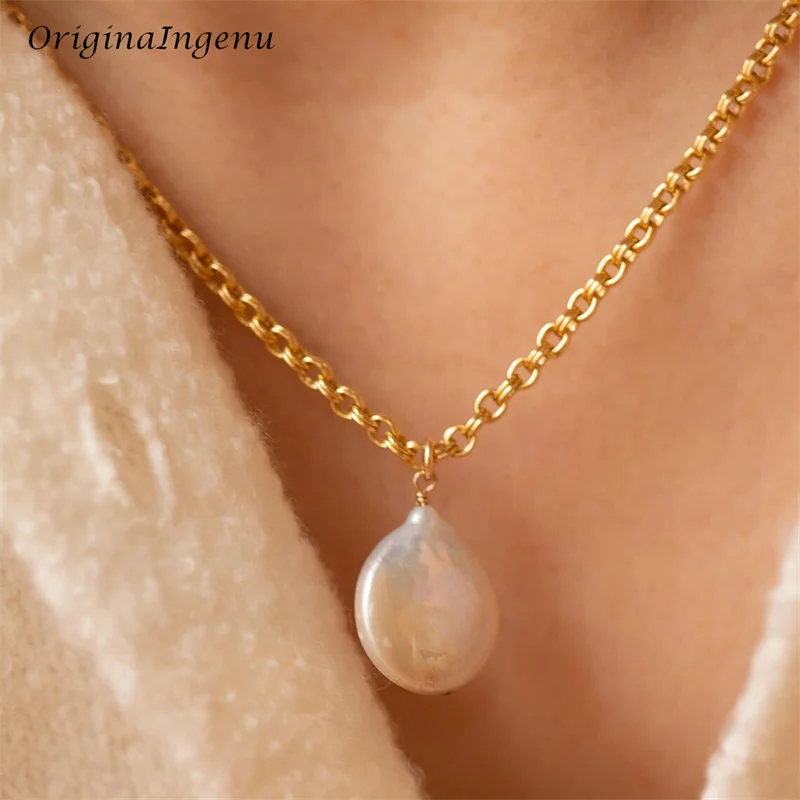 14K Gold Filled Baroque Pearl Necklace Minimalist Long Pearl Necklace Tarnish Resistant Jewelry for Women