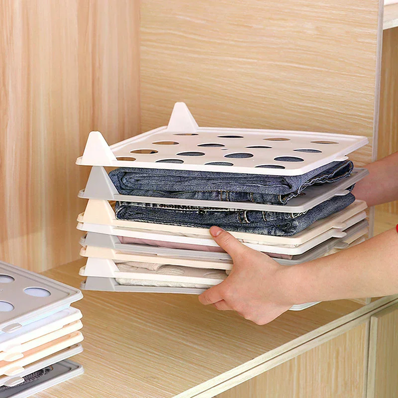 Layered Folding Clothes Storage Board Pants T-Shirt Organizer Rack For Home Wardrobe Short Sleeve Classification Stacking Board