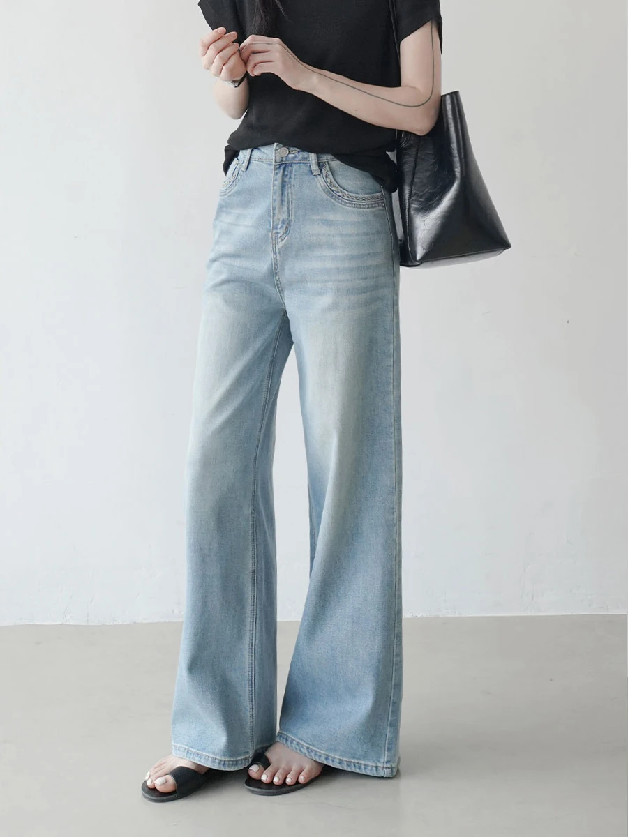 

Женские джинсы с высокой талией, свободные, широкие штанины, светло-голубые, укороченные, повседневные, для весны и лета