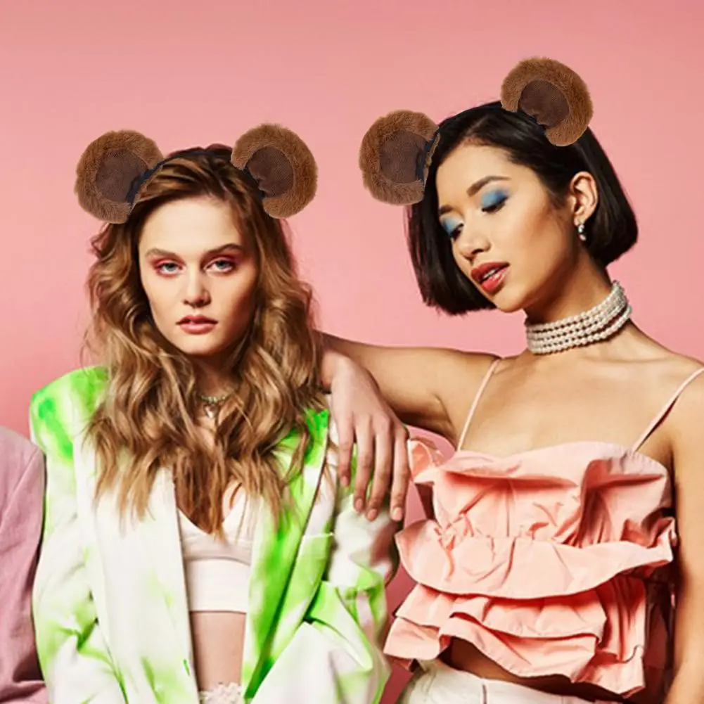 Повязка на голову с ушками, плюшевая повязка на голову с медвежьими ушками, эластичный дизайн, головной убор с изображением животных, аксессуар для макияжа, повязка на голову с ушками бурундука