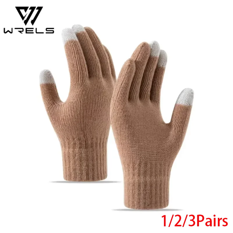 Autumn Winter Windproof Knitted Mittens Touchscreen Unisex Thick Warm Outdoor Gloves Men Women Daily Driving Casual Gloves