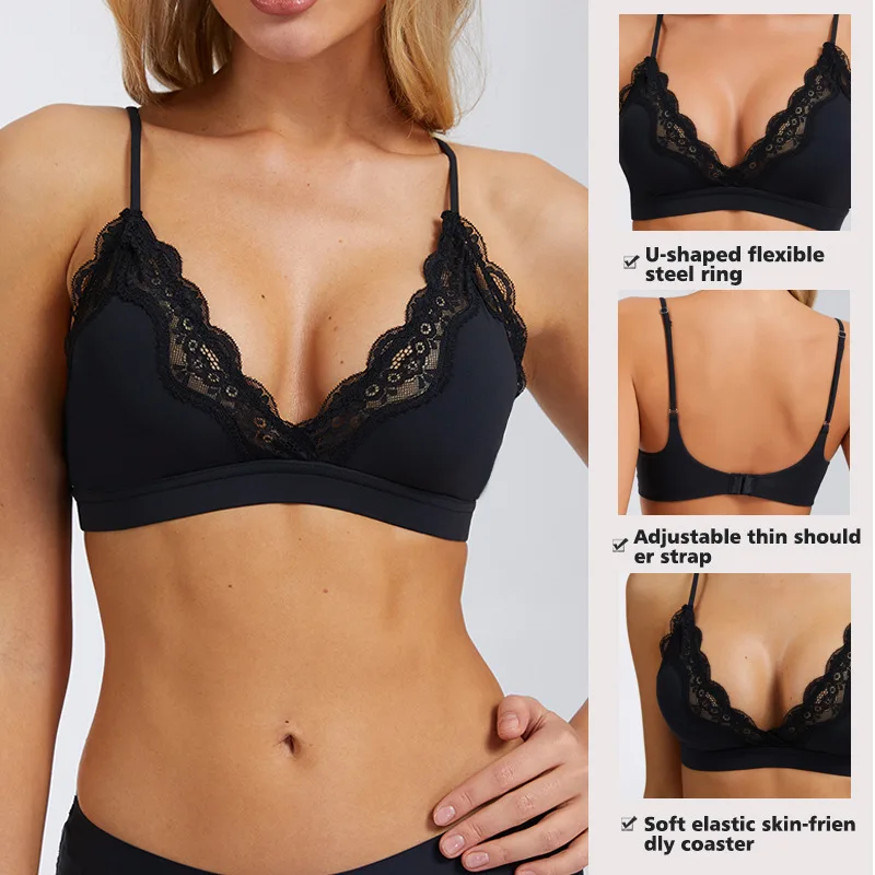 

2026 Women's Yoga Sexy Backless Lace Without Steel Ring Bra, Gathering and Collecting Breasts, Naked and Breathable Bra
