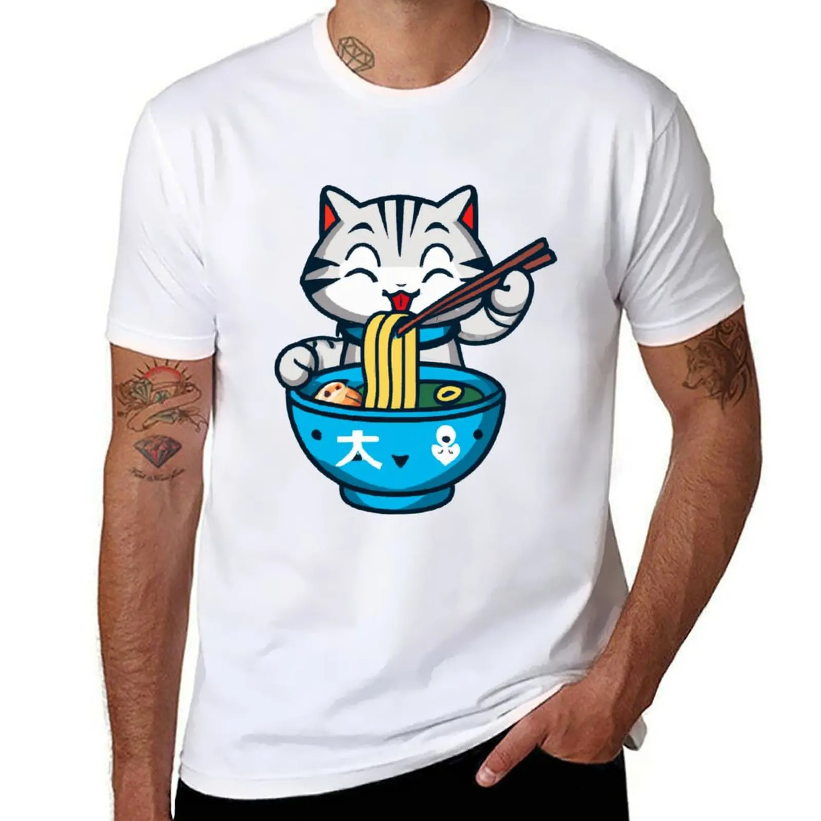 

cat t men shirts eating shirts t man casual fit T-Shirt ramen Cute slim for man for