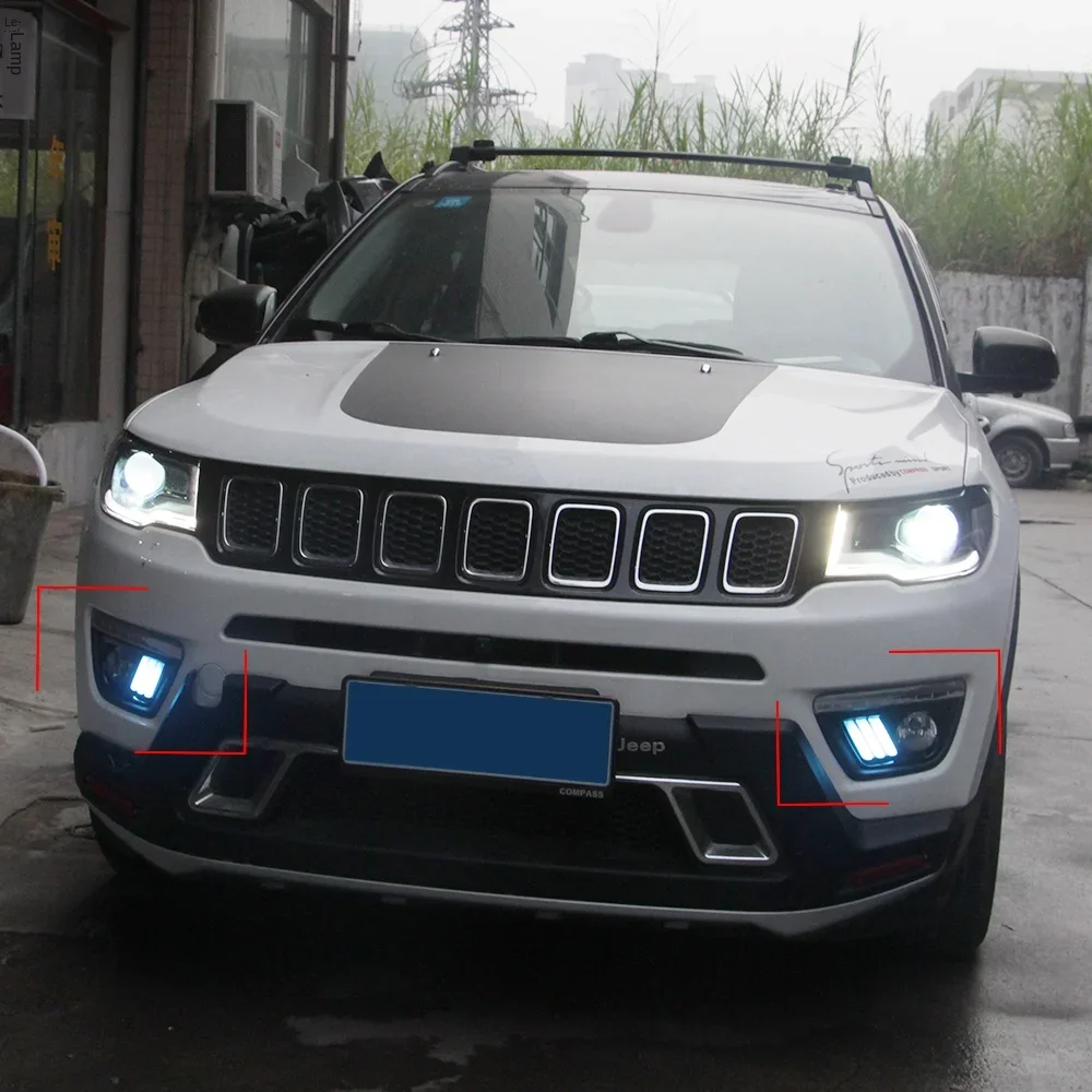 

1 set LED DRL Daytime Running Lights 12V Fog Lamp Cover With turnning yellow signal Lamp For Jeep Compass 2017 2018 2019