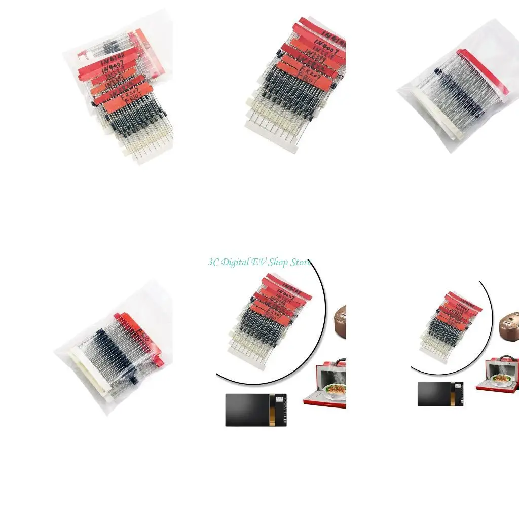 E74D 100pcs/مجموعة الثنائيات 1N4148 1N4007 FR207 1N5819 1N5399 FR107 1N5408 1N5822 دبوس مستقيم متماثل للإلكترونيات DIY