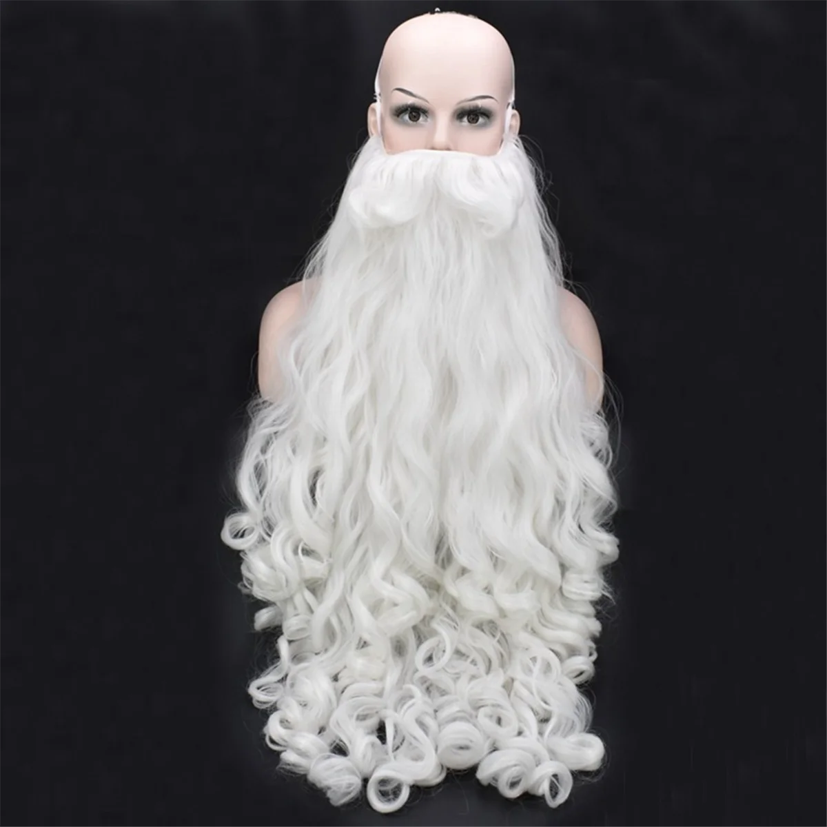 Christmas Cosplay Wig Beard Santa Beard Wig White Curly Long Synthetic Hair Adult Cosplay