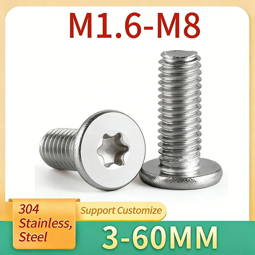 10Pcs M1.6 M2-M8 CM Six-Lobe Torx Ultra Thin Super Low Flat Wafer Head Screw 304 Stainless Steel Digital Bolt Support Customize