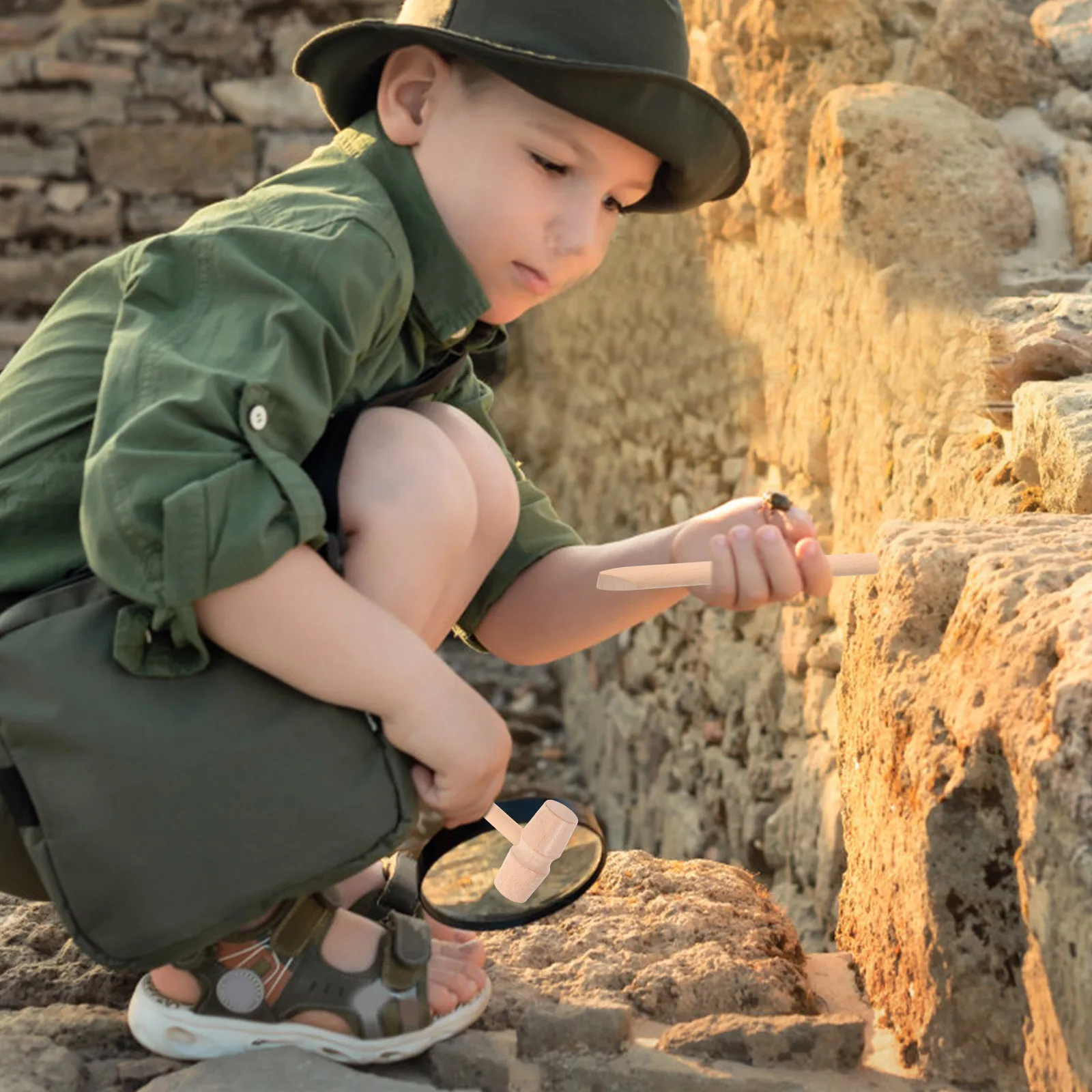 3 juegos de herramientas de excavación para niños, martillo de madera, cepillo, cincel, juguete, cepillo de excavación pequeña, Kit de excavación arqueológica, juguete educativo para niños