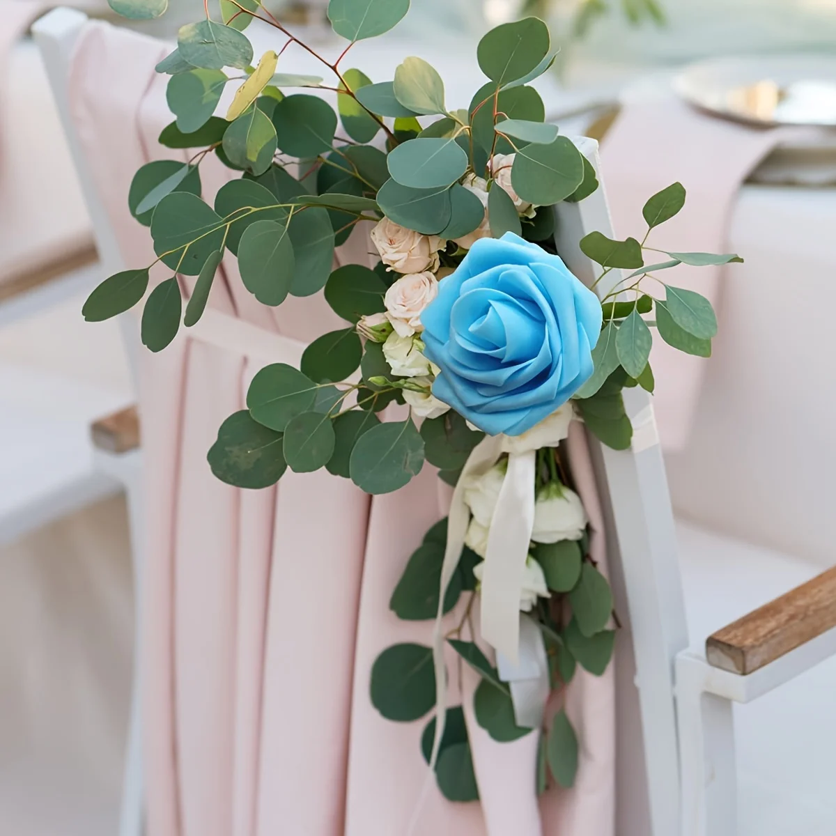 25 Stück Schaumrosen mit Stiel für DIY Hochzeit Brautstrauß Home Party Dekoration (Hellblau)