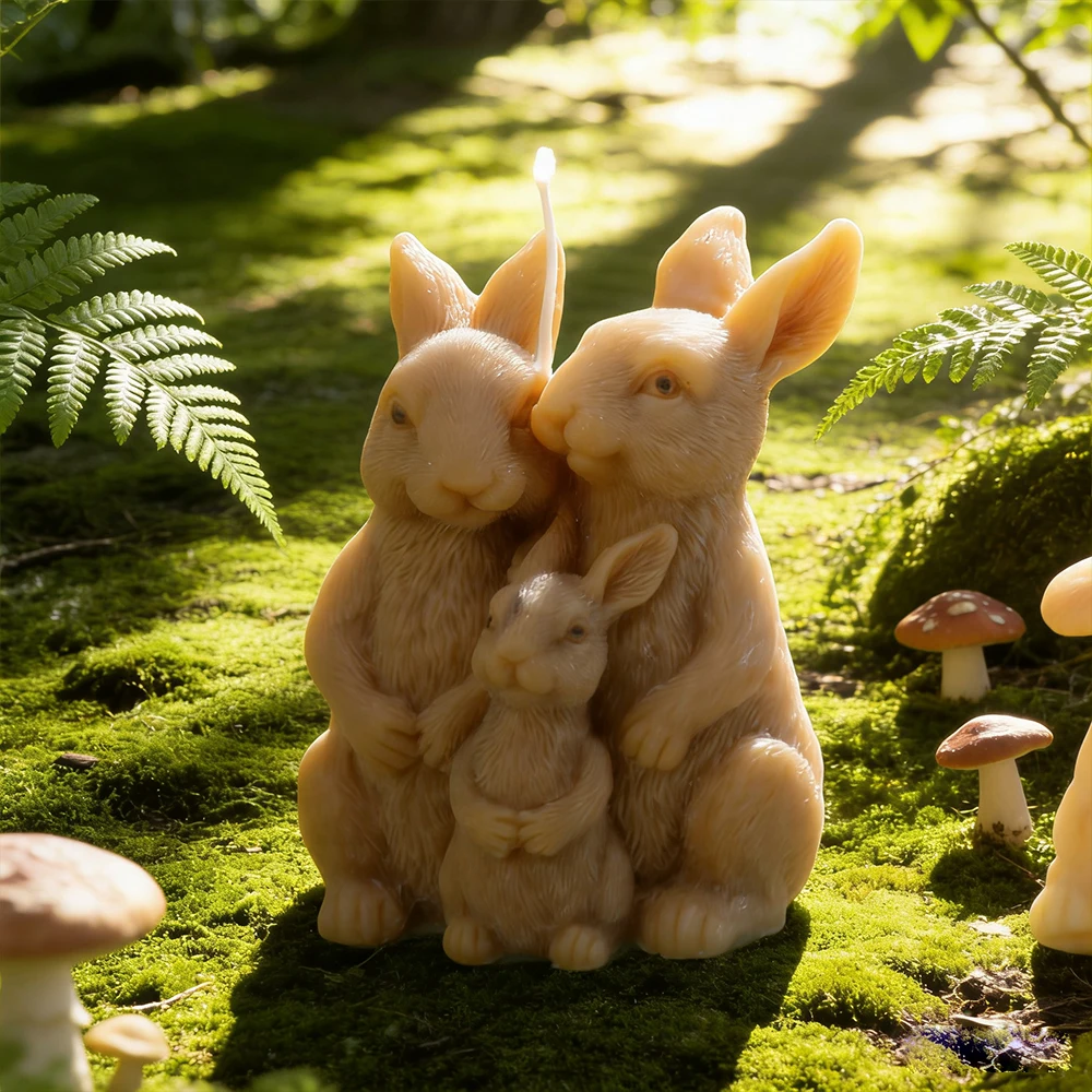 

Семья кролика, силиконовая форма для свечи, 3D форма для свечи с кроликами для мамы и ребенка, форма для мыла, форма для пасхального кролика для поделок, искусство из смолы, домашний декор