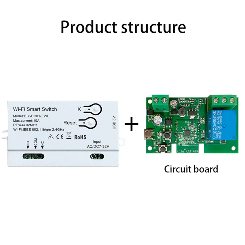 -MEOF Wifi Smart Switch Ewelink DIY Timer 1CH 7-32V RF433 2.4G Wifi Smartlife وحدة أتمتة المنزل لـ Alexa Google Home White