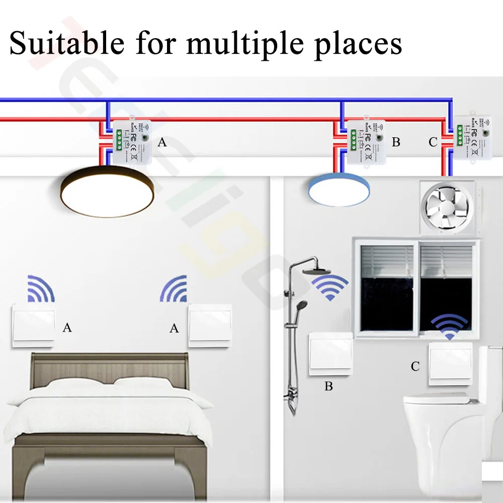 RF 433MHz Kinetic Wireless Light Switch No Battery Need Self-powered Wall Switch,110V 120V 220V 240V Relay Receiver for Home Led