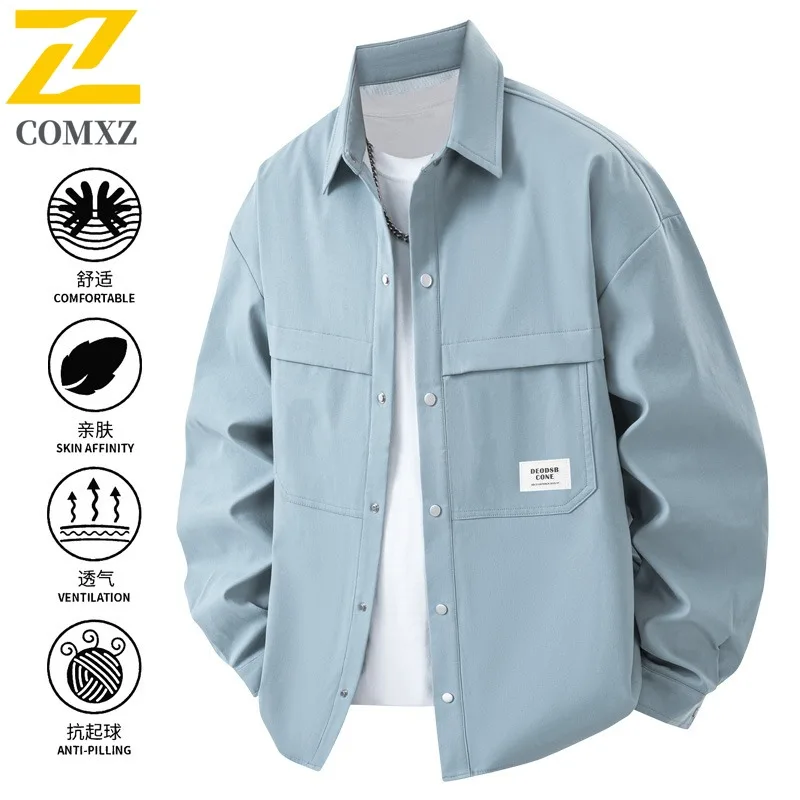 

COMXZ Men Women Stand Collar Jacket Multi-Pocket Coat Korean Style Fashion Streetwear Waterproof Windproof for Outdoor 2025
