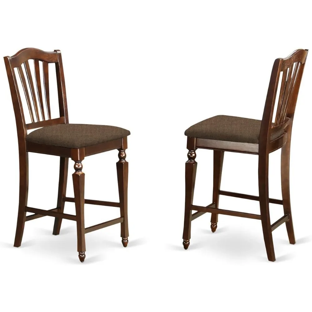 주방용 사각 펍 테이블과 린넨 의자 2개가 포함된 카운터 높이 식탁 세트