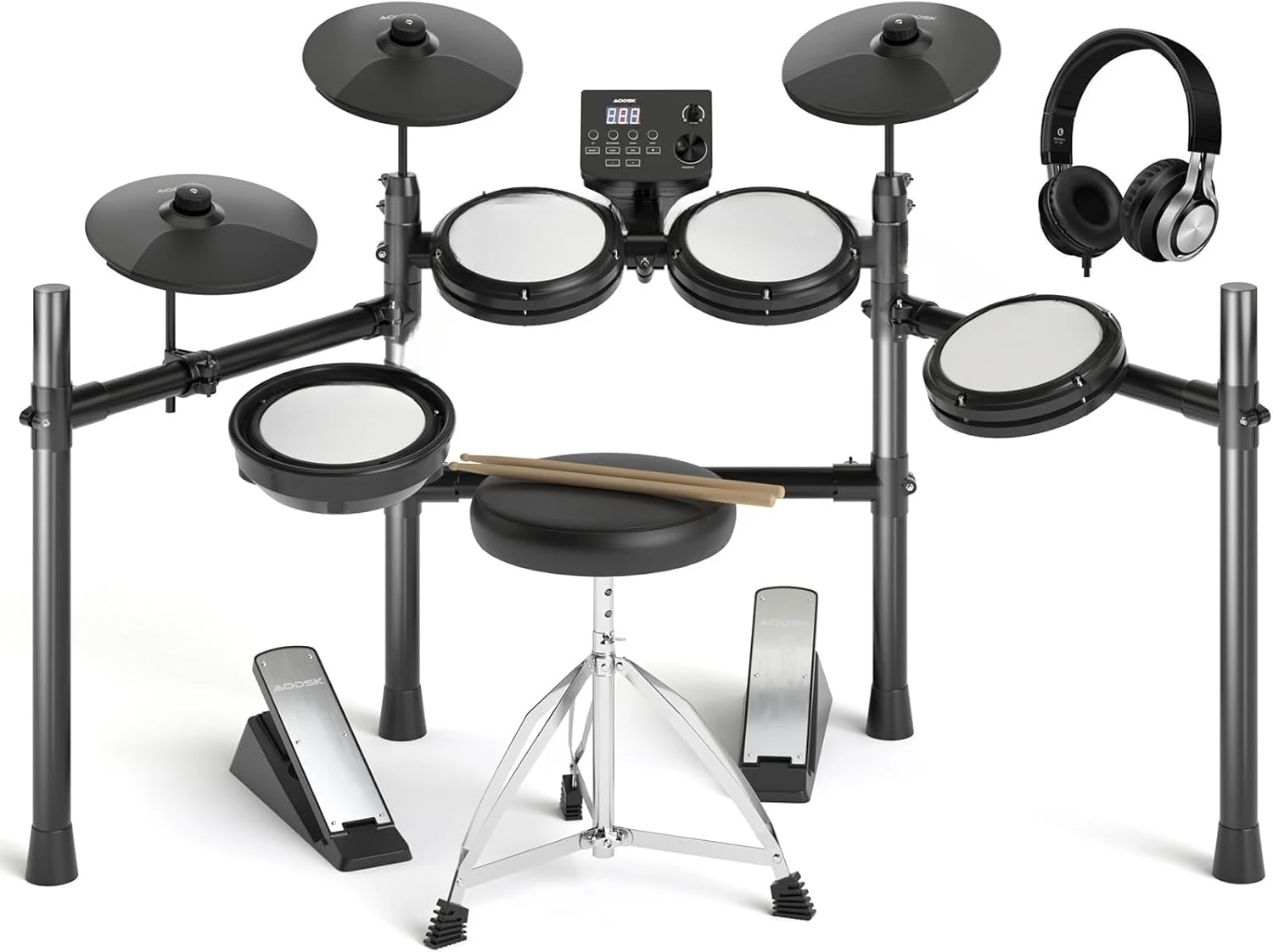 Electric Drum Set with Quiet Mesh Pads,Electronic Drum for Beginner,USB MIDI,Throne,Headphones,Sticks, Included 15 Kits