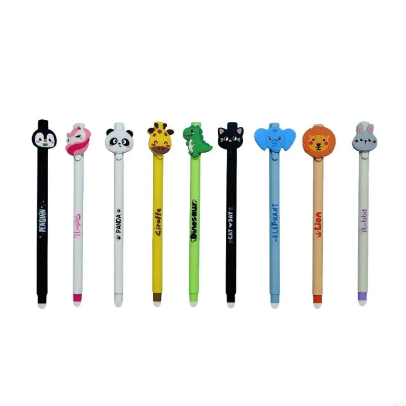 Erasable Gel Pen Set, 0.5MM Fine Point Blue Animal Gel Pen, 9 Piece for Note Taking, Journaling and Daily Homework 896C