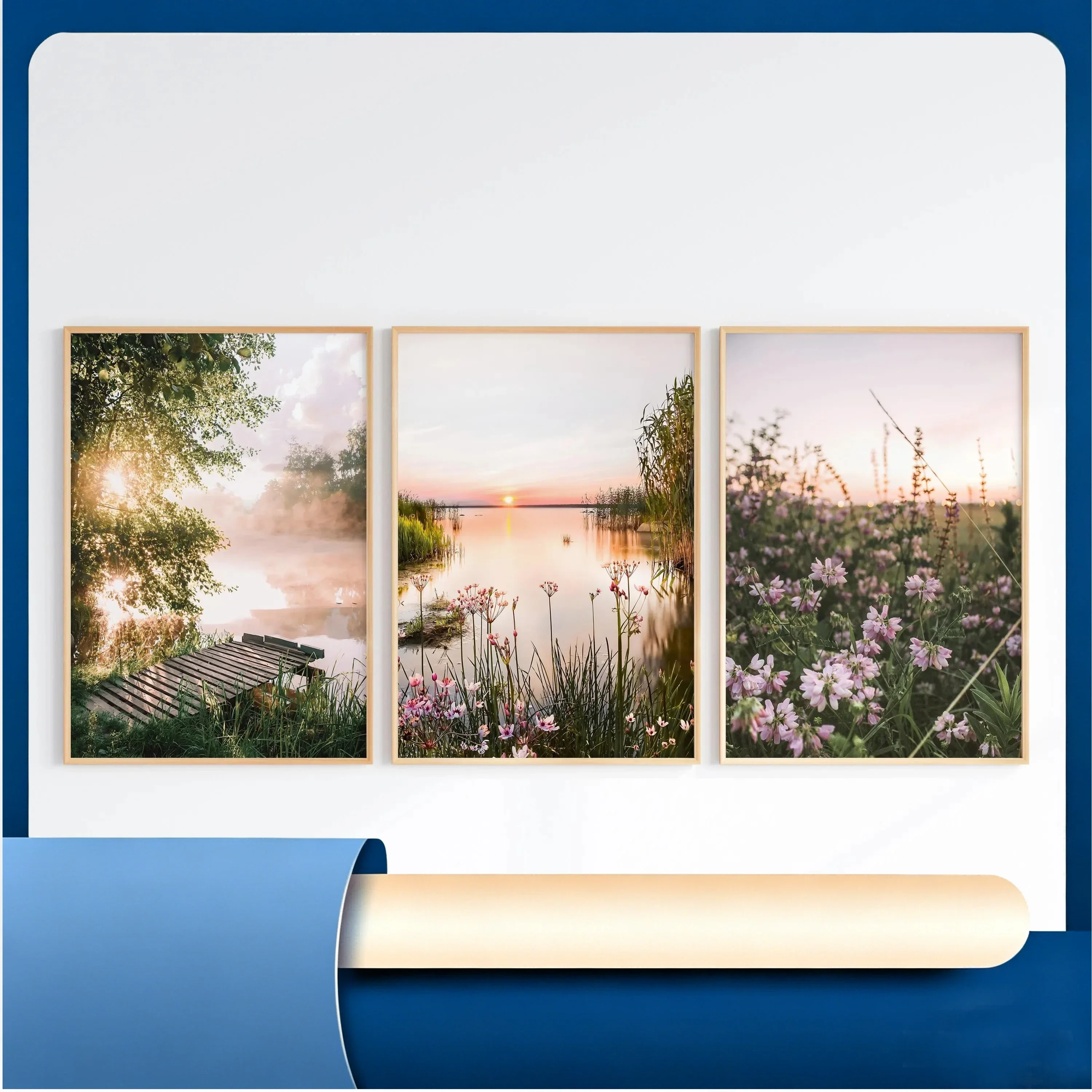 3pcs (No frame),Nature Wall Art, Wildflower Landscape Set of 3 Prints,Large Canvas, Floral Photography, Spring Art Print,Fore