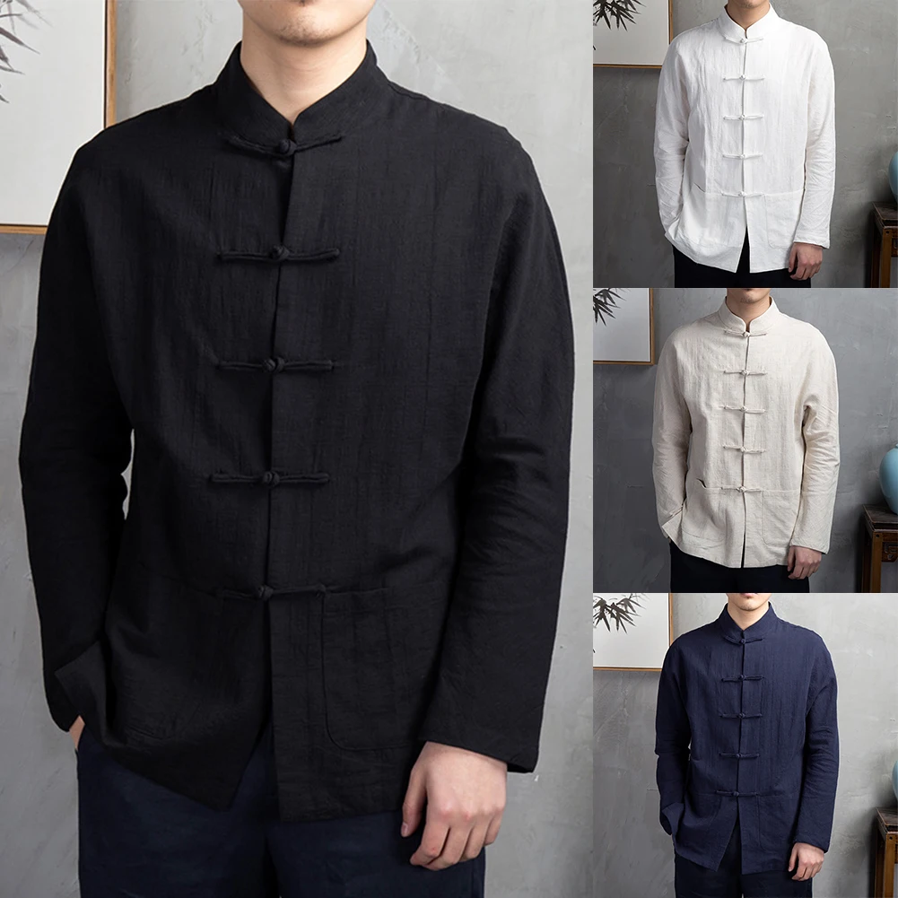 

Men Chinese Traditional Kung Fu Blouse Tai Chi Coat Tang Suit Uniform Jacket Clothing Long Sleeve Shirt