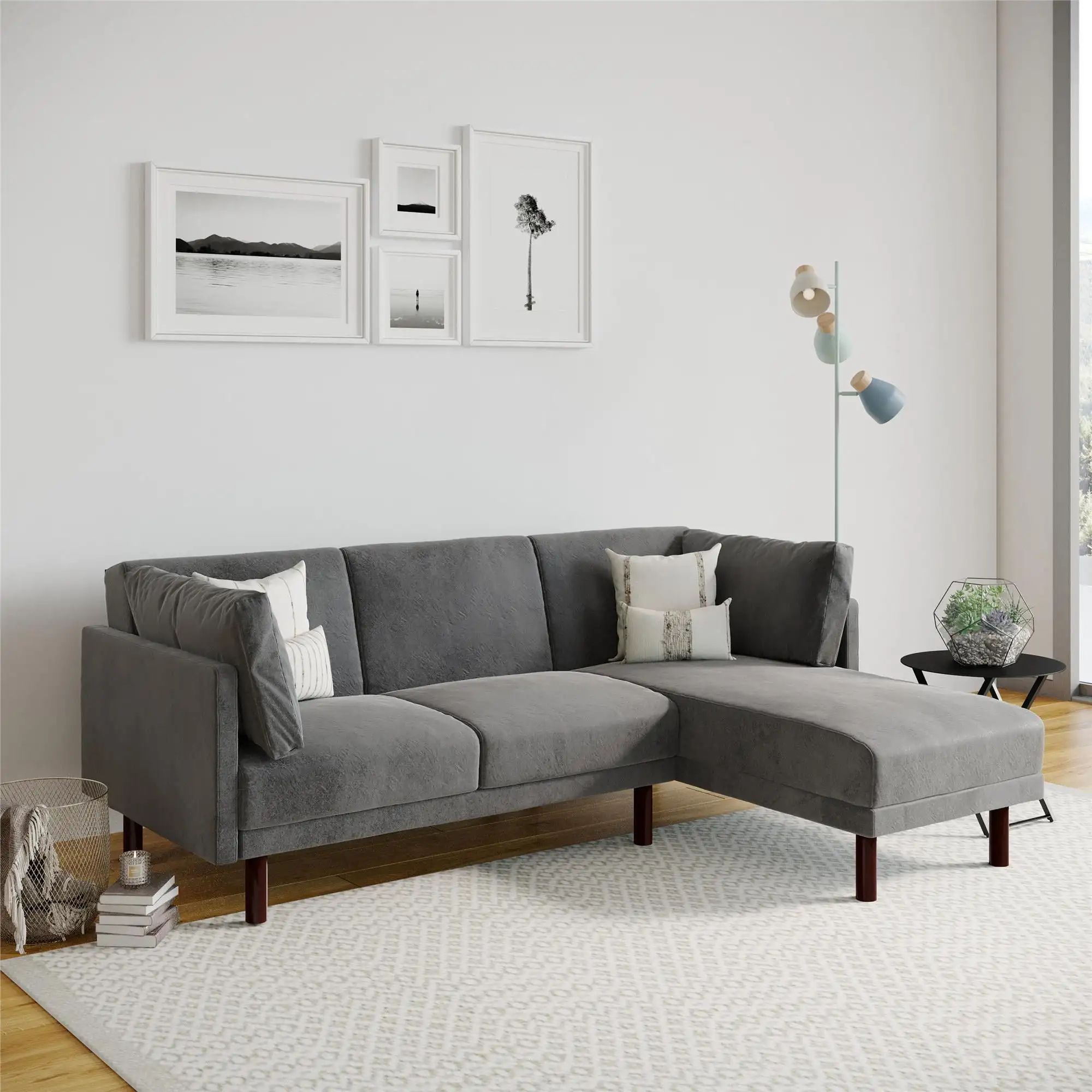 Clair Coil Reversible Sectional Futon, Convertible Sofa Bed Couch, Dark Gray