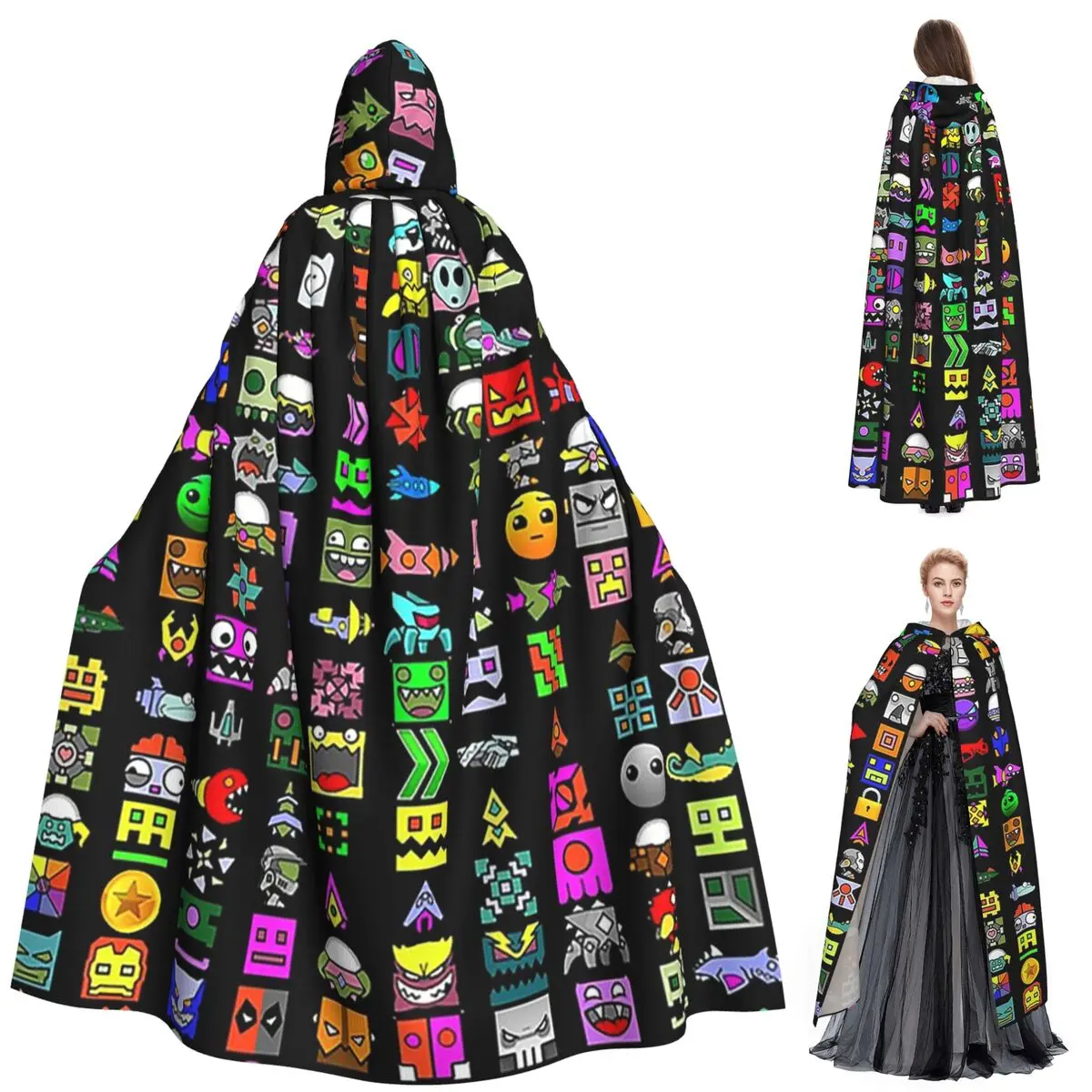 

Geometry Dash Long Hooded Cloak Witch Medieval Costume Cosplay Cape HalloweenCoat Adult Unisex