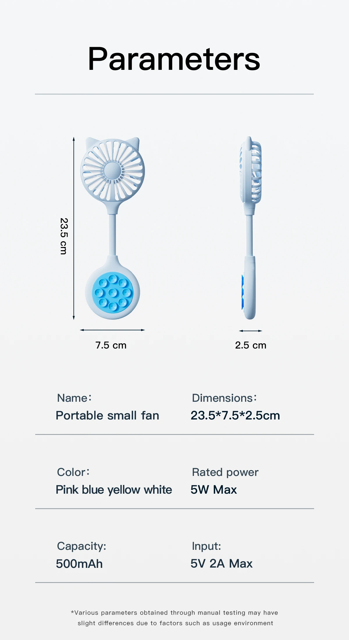 Mini Small Fan Handheld Portable Large Suction Cup Folding Silent Lazy Student Desktop Battery Life USB Charging Portable Fan