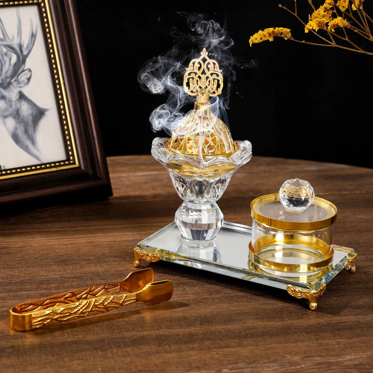 

Creative Arabic crystal incense stove send clips Middle Eastern party dual-purpose candlestick festival decoration ornament ince