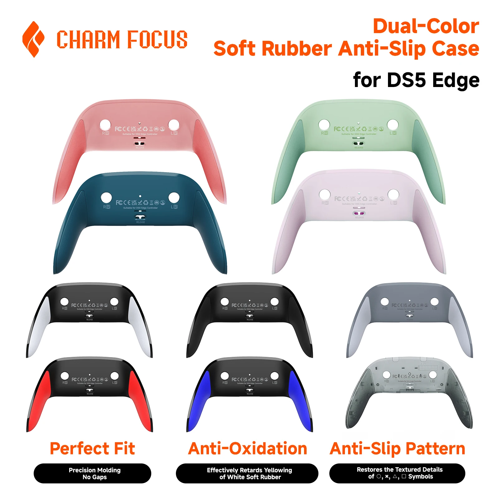 Suitable for PS5 Edge Controller Rear Grip Shell, Multi-Color TPU Soft Rubber Seamlessly Matches PS5 Edge Control - CHARM FOCUS