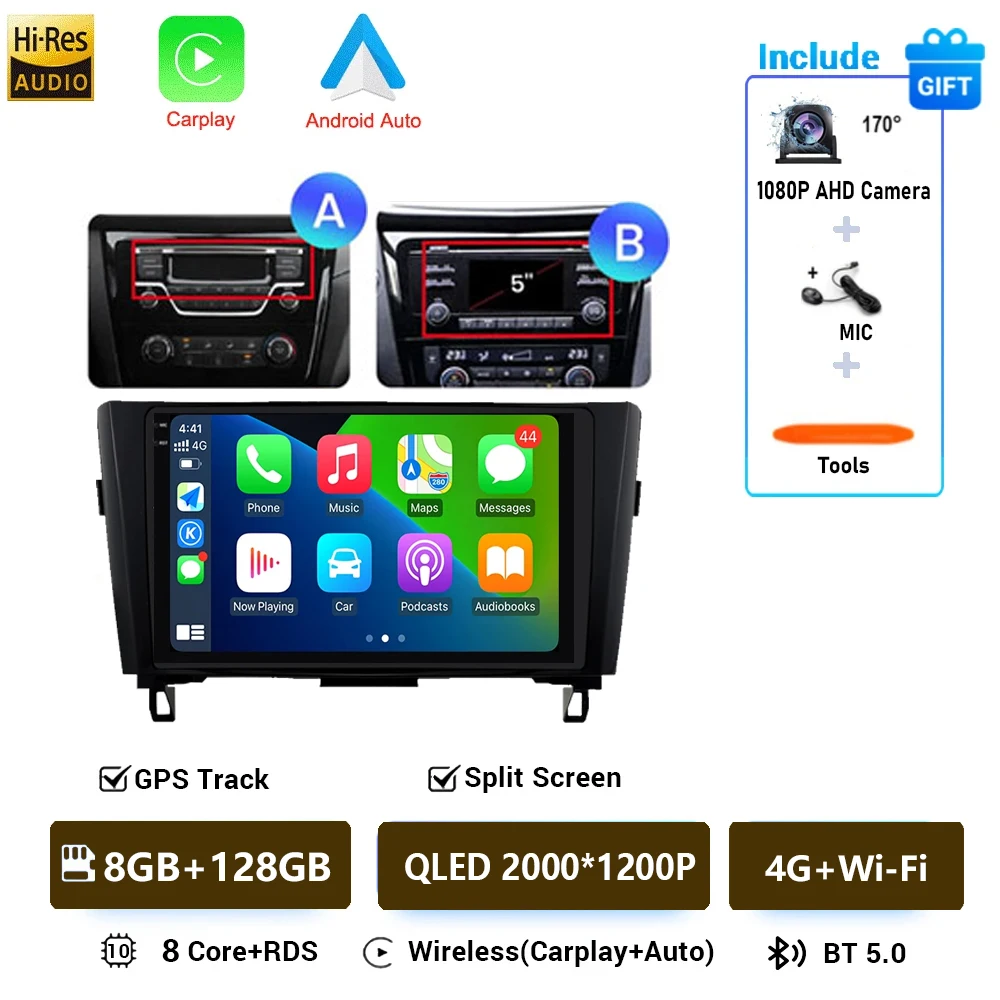 Autoradio Android 16 Voor Nissan X-Trail Qashqai 2 J1T32 Qashqai J10 J11 2014 2015 2016 2017 2018 2019 Multimedia DSP 4G LTE DVD