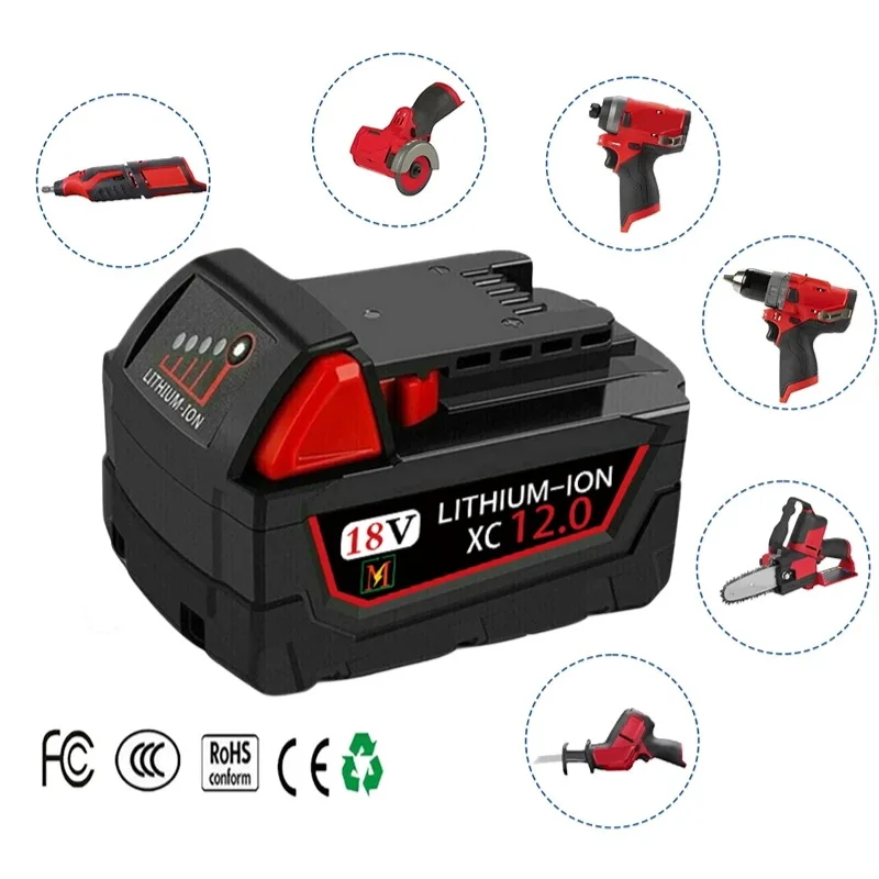 High Capacity 18V 9Ah/12Ah Li-ion Battery for Milwaukee M18 XC Lithium Battery 48-11-1860 48-11-1850 48-11-1840 48-11-1820