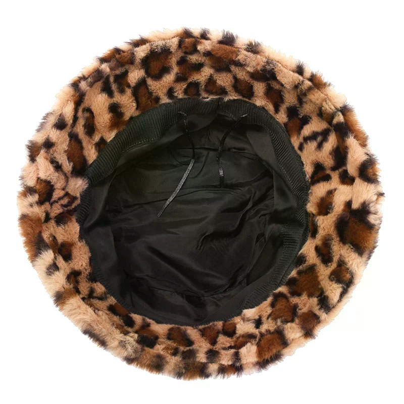 Hats, Women's Winter Faces, Small Leopard Print, Fisherman's Hats, Women's Versatile Thermal Tub Hats, Plush Bucket Hats
