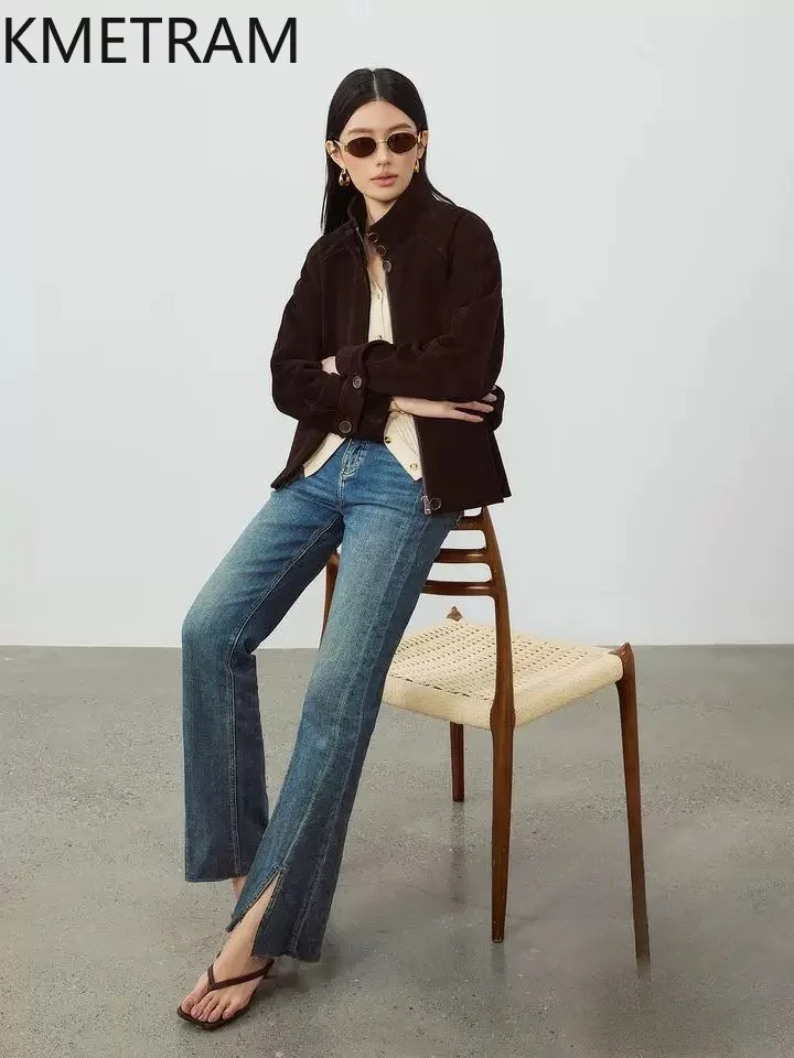 KMETRAM Real Top-Grain Cowhide Suede Leather Jacket Woman Slim Short Coat with Belted Fashion Autumn Jackets Women Clothing 2026