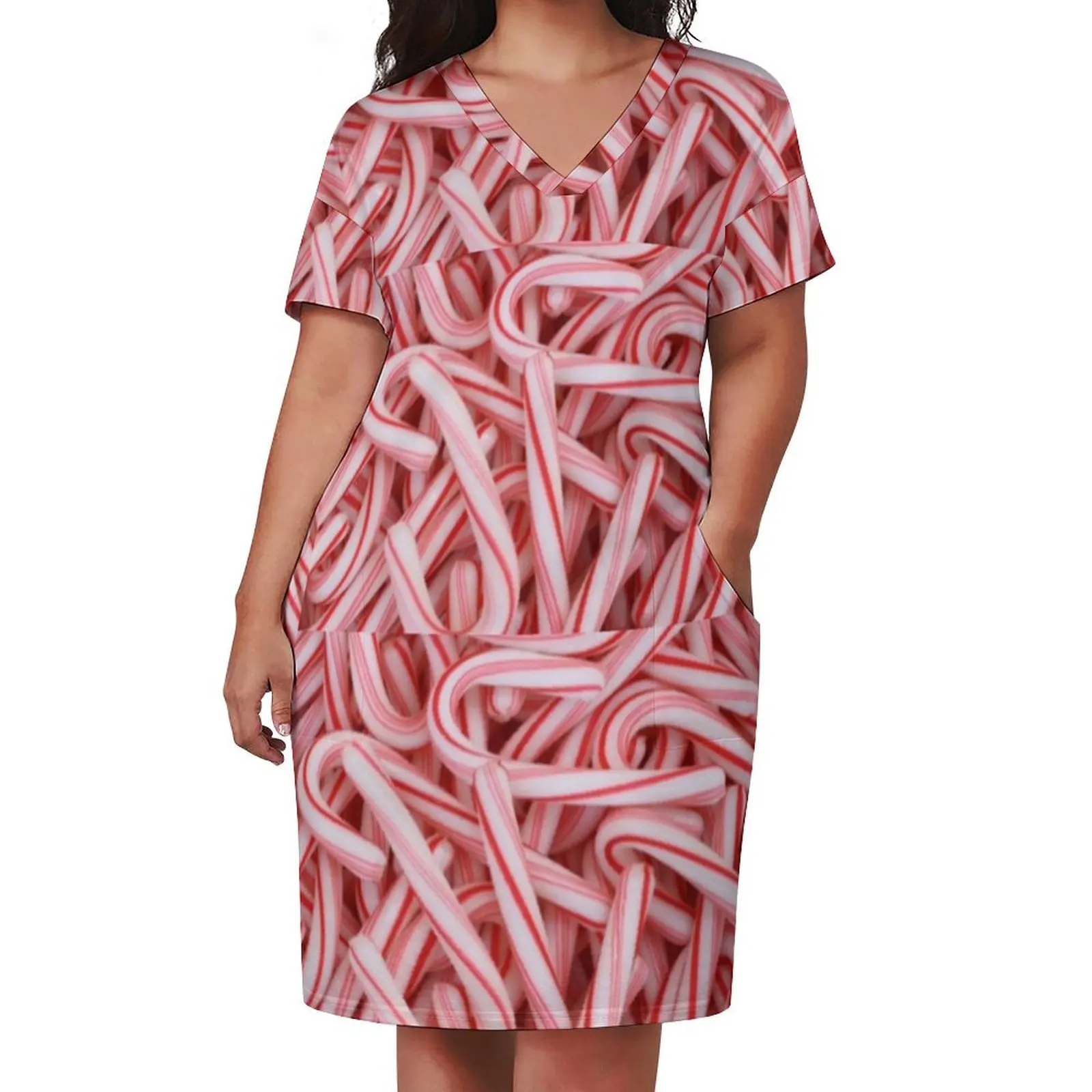 Candy Canes!!!! Loose Pocket Dress women long dresses summer dress korean women dress for woman