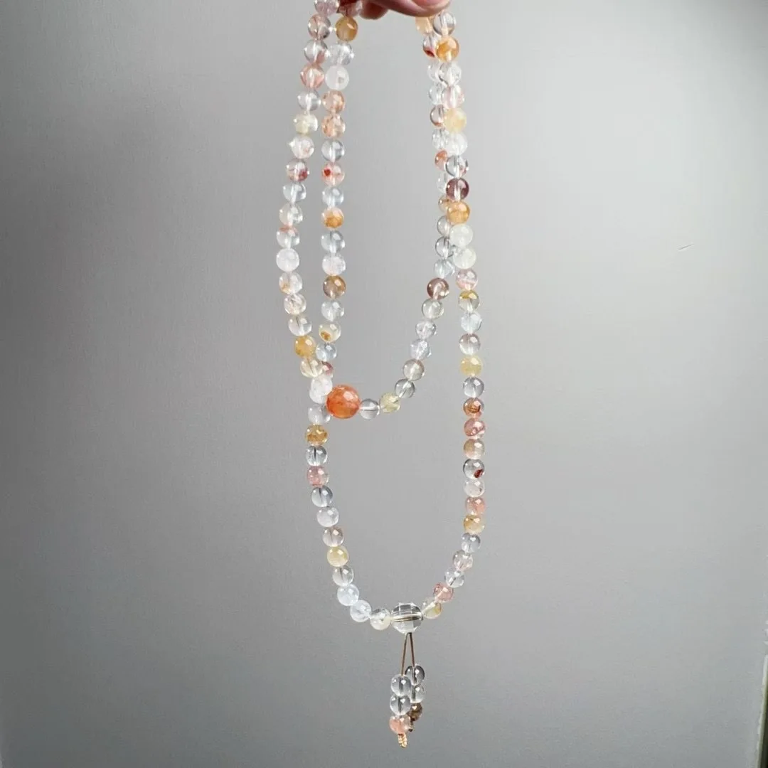 

Natural Koi Glue Flower 108 Beads Bracelet Necklace White Crystal Red Glue Flower Pure Body Moisturizing and Translucent