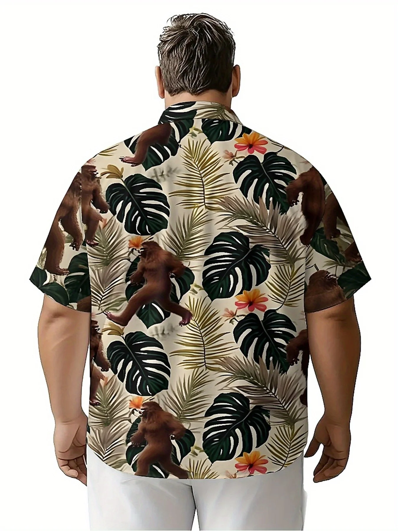 Camisas hawaianas de talla grande para hombre, patrón de gorila y plantas tropicales, camisas holgadas Unisex Aloha, ropa alternativa de verano