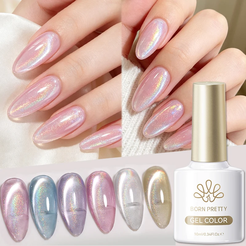 BORN PRETTY 10ml Rainbow Purple Water Light Cat Magnetic Gel Nail Polish Shining Super Sliver-light Holographics Soak Off UV Gel