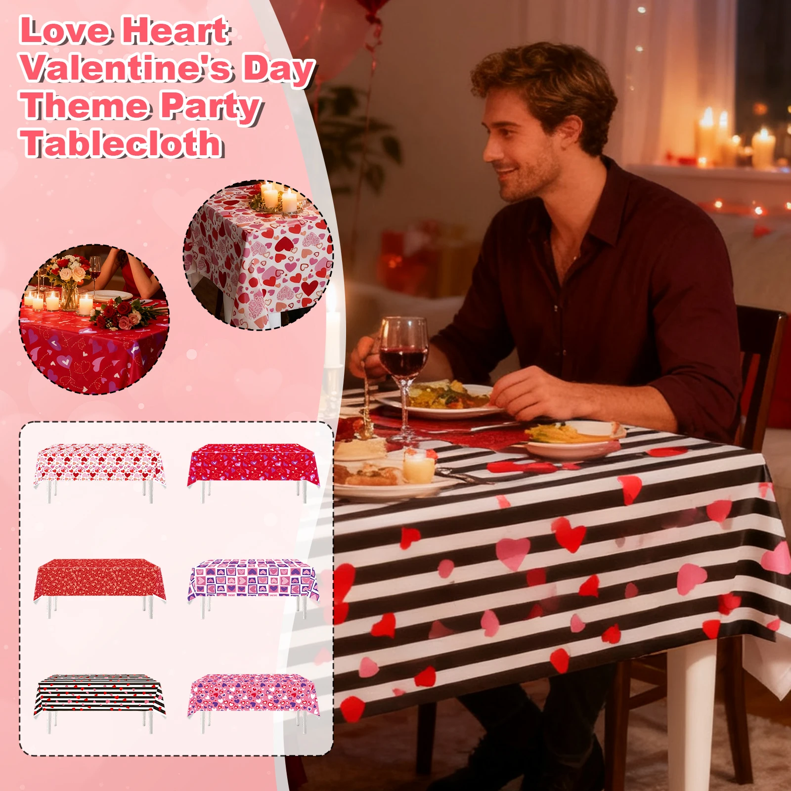 Love Heart Valentine'S Day Party Tablecloth Romantic Dining Decor For Couple Anniversary Wedding Home Celebration 2026 Games