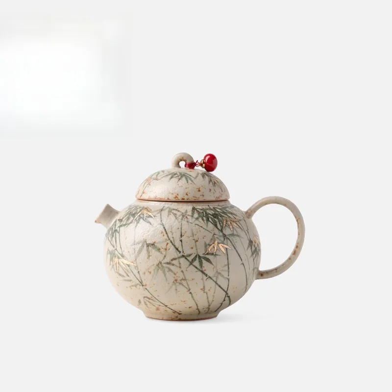 

Керамический чайник с ручной росписью и бамбуковым декором, набор для чаепития Кунг-фу в китайском стиле, посуда для чая для женщин, для дома и офиса
