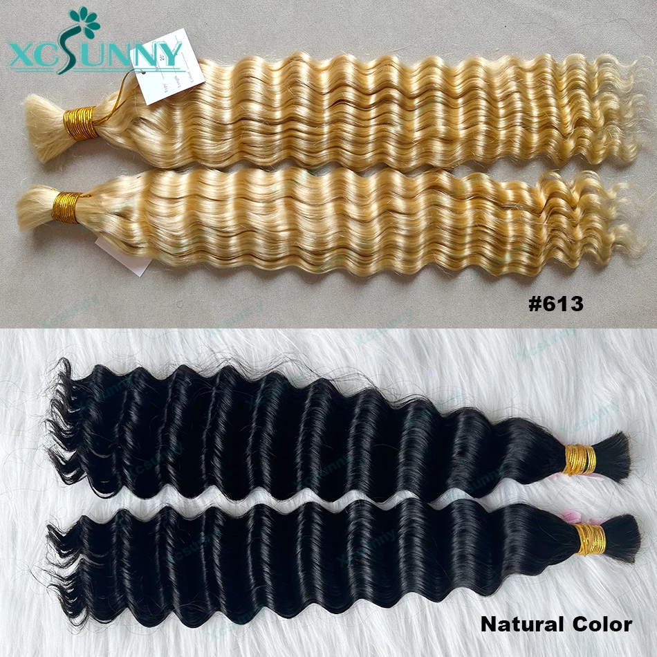 613 Bulk Human Hair For Braiding Honey Blonde Deep Wave Double Drawn Bulk Human Hair Extensions Bundles No Weft For Boho Braids