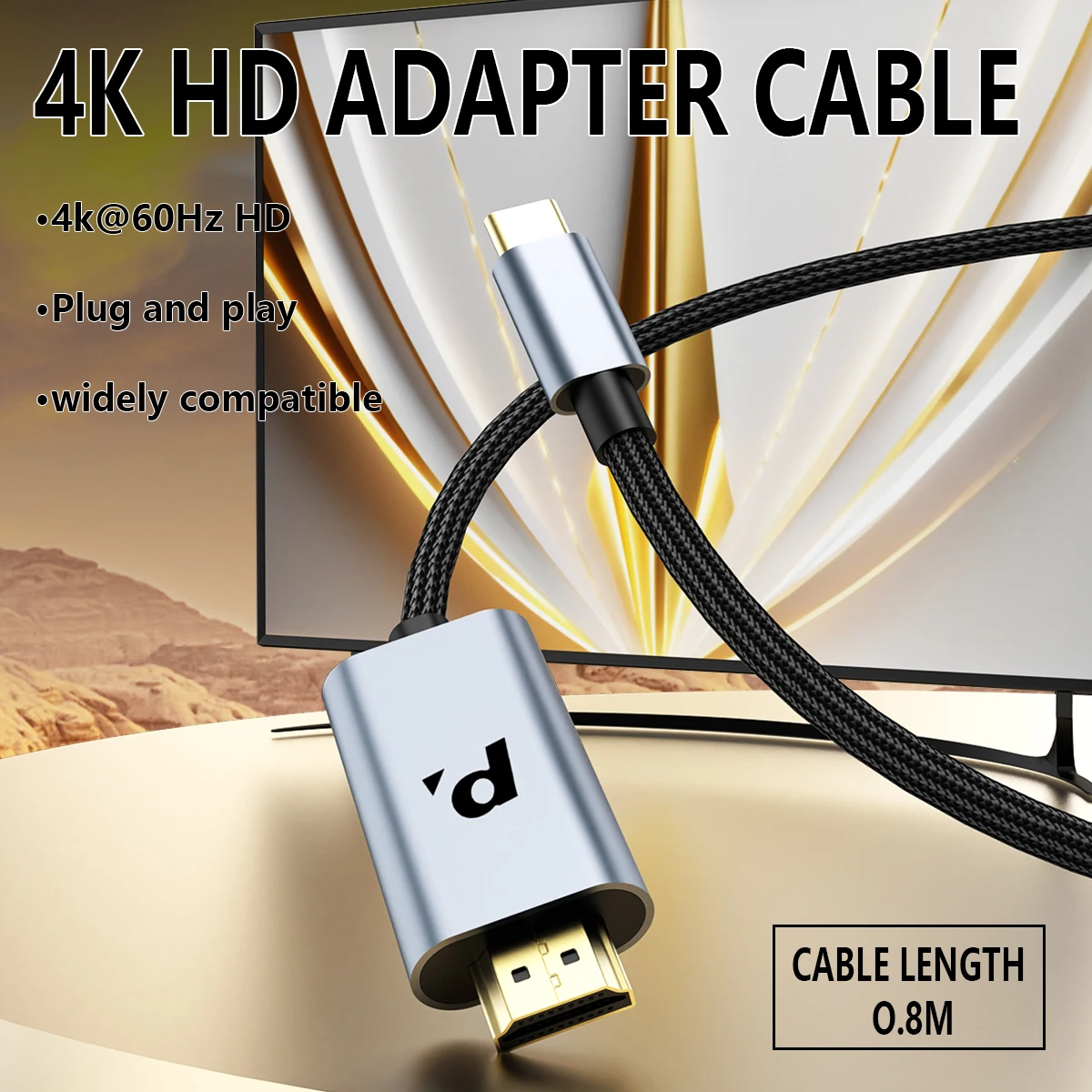 

Gopala USB-C to HDTV 4K@60Hz Cable USB-C 3.1 to HDTV 2.0 Adapter Aluminum Thunderbolt 3/4 Compatible for iphone16/15 Macbook Pro