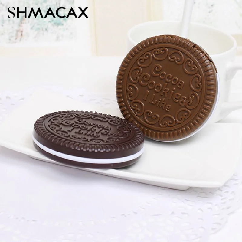 Chocolate Biscuit Round Folding Make Up Mirror Ins Kawai Outside Pocket Mirrors Women Small Cocoa Mirror With Combs Black Coffee