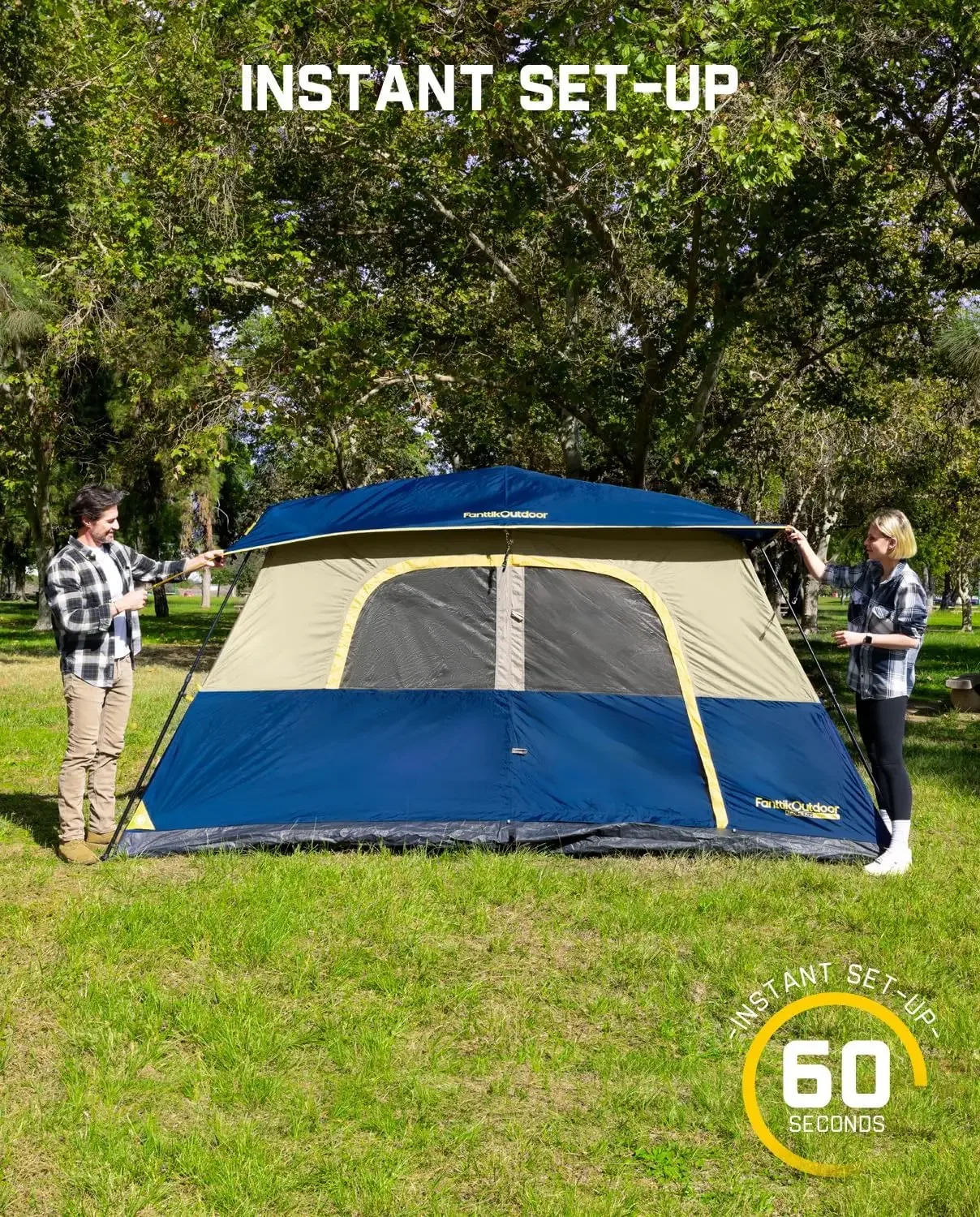 Camping Tent 4/6/8/10 Person Instant Cabin Tent Setup in 60 Seconds with Rainfly & Windproof Portable