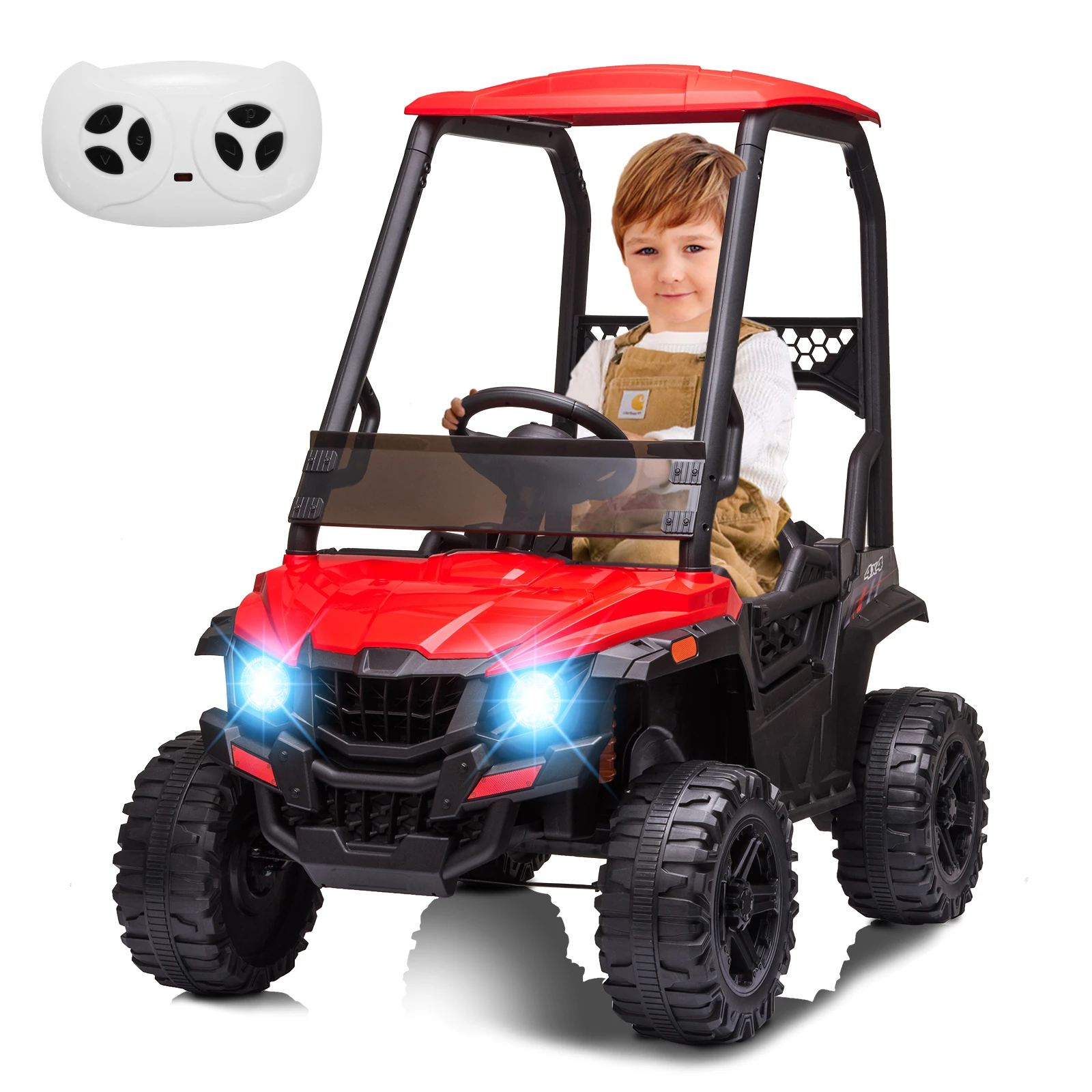 12V Kids Ride on Car with Parent Remote Control Electric Truck Toy w/Spring Suspension & LED Lights, 3 Speeds, MP3 Player