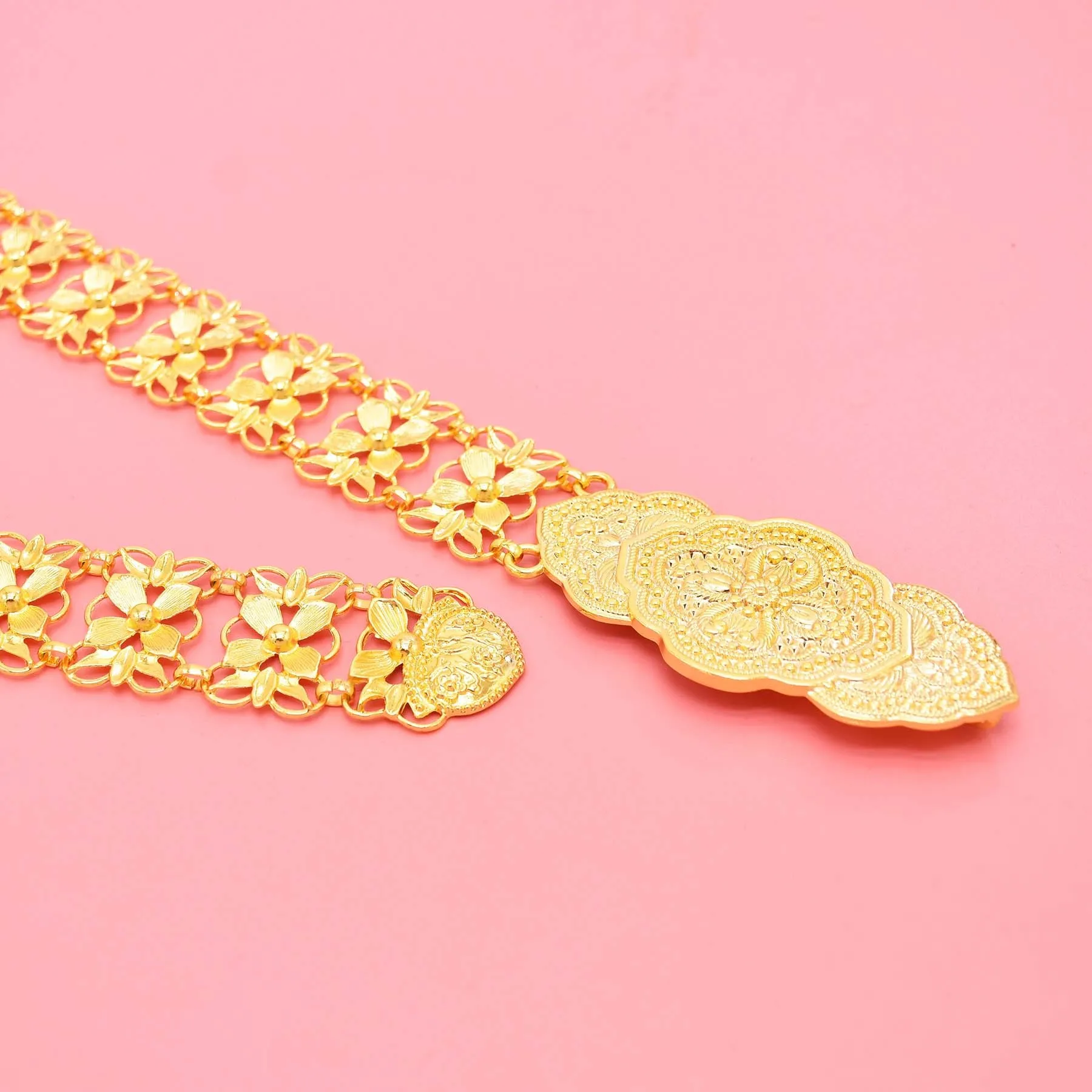 Fashion Golden Metal Carved Hollow Flower Waist Belly Chains Traditional Malaysian Thai Vacation Dress Decoration Body Jewelry
