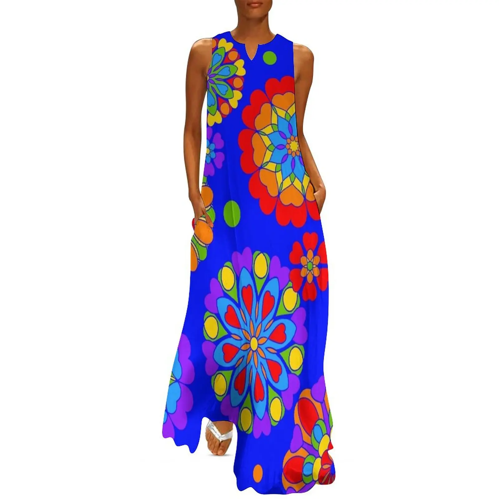 

Rainbow Flowers Hippy Hearts Love Design Long Dress luxury dress beach dress Women"s long